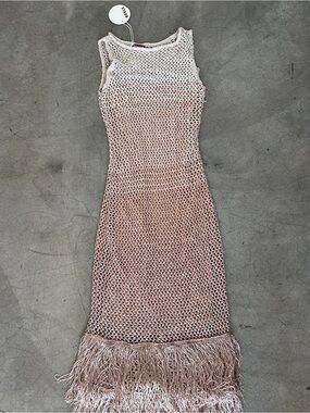 STAUD Constanza sparkle dress in beige NWT